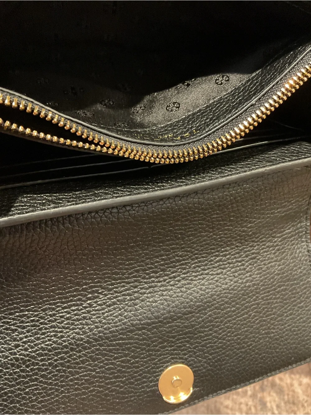 Tory Burch Black Pebbled Leather Top-Handle Shoulder Bag with Gold Logo